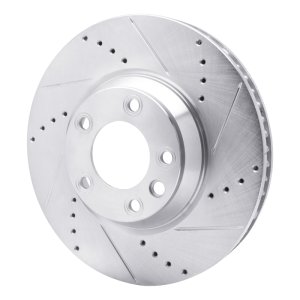 Audi Q7 Brake Rotor (1) - Left Front - R1 Concepts - Drilled & Slotted - Silver - `03-`15